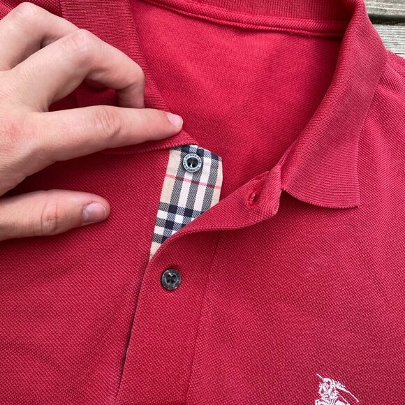 Vintage Burberry Brit Polo Button Up T Shirt XL Red - Picture 4 of 6